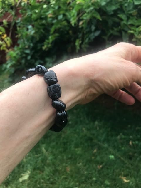 Miniatura 6 de Pulsera elástica con piedras pulidas de turmalina negra 8 pulgadas de largo que se ajusta cómodamente a una muñeca de 5.5 a 7 pulgadas, Piedra,