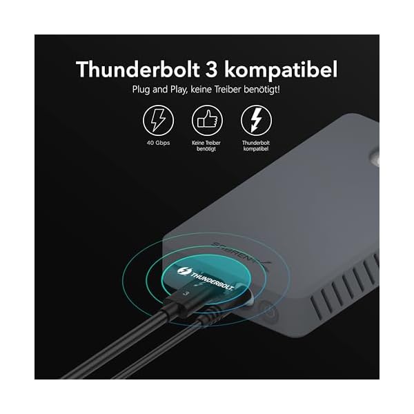 SABRENT SSD M.2 Gehäuse Dual Bay, 1500Mbps Thunderbolt 3 Docking Station USB C fur Aluminium Externes für Zwei M2 NVMe mit Netzteil Unterstützt 2242, 2260, 2280, Thunderbolt Kabel enthalten (EC-T3DN) – Bild 5