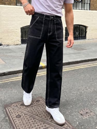 Image of Urbano Fashion Men's Loose Baggy Fit Washed Denim Jeans Non-Stretchable