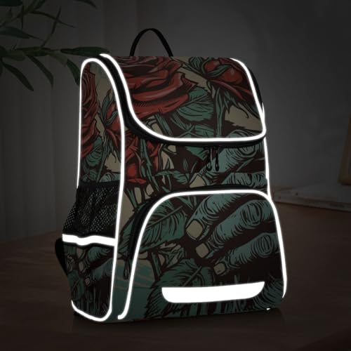 Mochila escolar cómoda bolso portátil infantil con seguridad reflectante de rosas 5