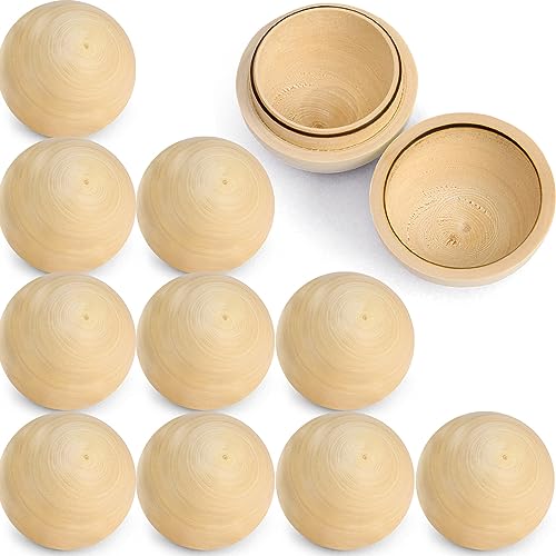 Rustic Woodcraft Supplies - 10 Hollow Wooden Spheres, 2.4 Inch - Unfinished Wood Decor - Wood Spheres for Custom Creations and DIY Projects