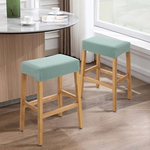 Image of YISUN Stool Covers Rectangle - 2 Pack Stretch Waterproof Saddle Seat Cover Counter Bar Stools Bar Chairs Covers Kitchen Island Chairs Cushion Protector