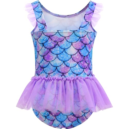 Image of Girls One Piece Swimsuit Colorful Mermaid Bathing Suits Cute Kids Princess Beach Swimwear 2-10 Years