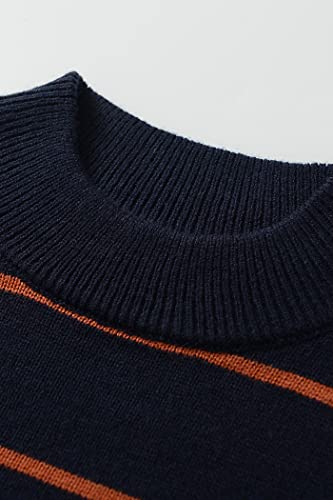Image of Women's Sweaters Casual Long Sleeve Mock Neck Drop Shoulder Tunic Striped Pullover Knit Sweater Tops