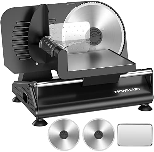 200W Meat Slicer with Two 7.5” Blades & One Stainless Steel Tray for Home Use, Electric Deli Food Slicer with “Upgrade” Big Thickness Knob (0-15mm) Cut Meat Cheese Bread, Easy to Clean
