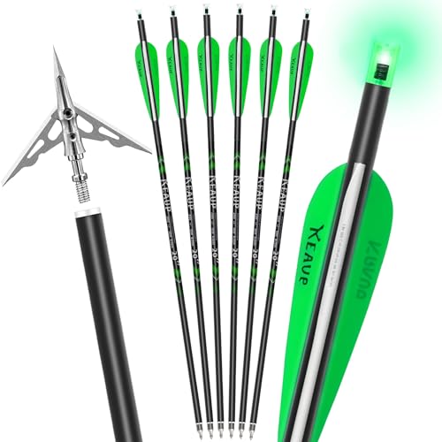 20 inch Carbon Crossbow Bolts with Crossbow Broadheads and Lighted Nocks, 6 Pack Hunting Carbon Crossbow Arrows for Archery Practice and Hunting
