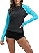 Halcurt Maillot de bain à manches longues Rashguard à col rond pour femme, Gris/bleu clair, M