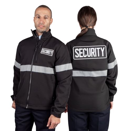 RYNO GEAR Reflective Security Soft Shell Jacket with Stripes and Side Zipper for Duty Belt Access
