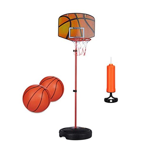 Relaxdays Canasta Baloncesto de 133 cm, Set con 2 Pelotas Básquet e Inflador, para Niños, Metal-Plástico, Multicolor