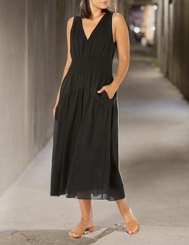 Image of Vince Women's Sleevels V-Neck Smocked Dress