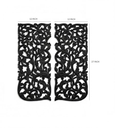 Image of VAS Collection Home Floral MDF Wall Decoration Panel, Wall Decoration Hanging, Wood Carving Wall Decoration Panel for Living Room, Bedroom, Hallway, Office (12 inch Inch X 27 inch Inch (Black)
