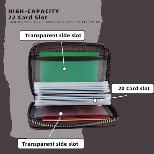 Credit Card Holder for Women, 22 Slots PU Leather Wallet Purse for Men Women Portable Zipper Small Wallet Waterproof Rfid Blocking Card Wallet Case for Photo Change (Brown)3