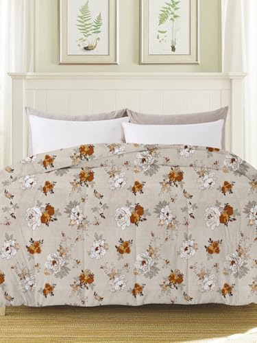 Image of HOMEKART Premium Reversible AC Comforter 220 GSM | Soft Microfiber 3-Layer Quilted Blanket | All-Season Single Bed Quilt (150 x 225 cm, Floral Off White)