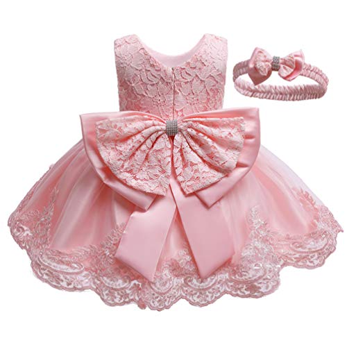 KILO&METERS Formal Prom Summer Wedding Girls Dresses A-line Sleeveless Knee Length Tutu Ruffle Kids Dress Princess Christeing Birthday Party Baby Dress 18M All Pink