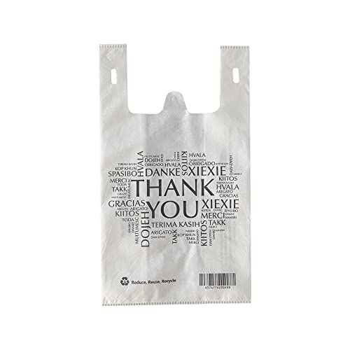 JET PAPER BAGS - 12.5”x7.7”x17.5” [10 Pcs] Large Non-Woven White Shopping Bags with Multilingual Thank You Print Prime for Takeout, Grocery, Retail, Weddings - Recyclable (White 10 Pcs Count)
