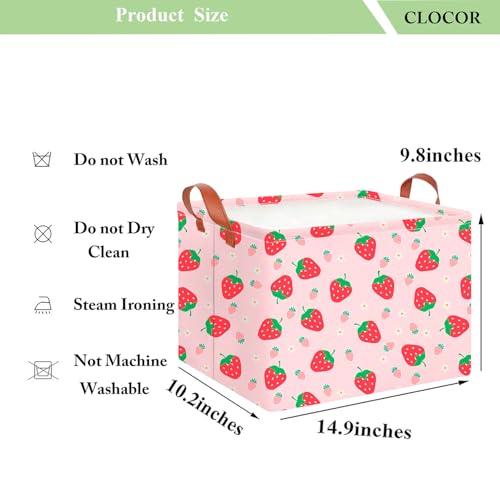 Image of CLOCOR Rectangular Storage Basket,Collapsible Storage Bin,Waterproof Books Box (Strawberry)
