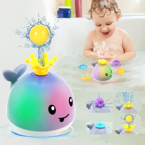 Image of Gigilli Baby Bath Toys with 4 Modes, Bath Toys for Kids Ages 1-3, 1 Year Old Boy Girl Valentines Gifts for Babies 6-12-18 Months, Light Up Whale Bath Toy Toddler Birthday Bathtub Toy