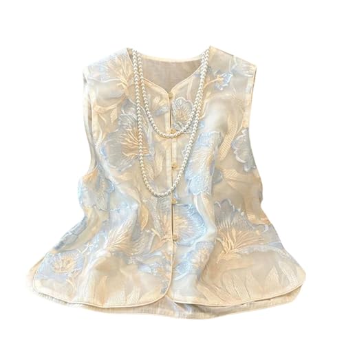 Evita el calor con el traje de primavera y verano para mujer de chaleco sin mangas bordado