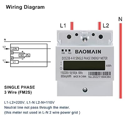Baomain DDS238-4-R DIN Rail Single-Phase Three-Wire Kilowatt Hour kwh Meter 10A(100A),110V/220VAC,60Hz,LCD Display Energy Meter for AC Systems