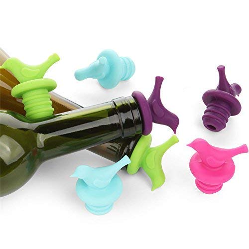 Scivokaval Little Bird Silicone Wine Bottle Stopper Kit, Silicone Bottle Cork Set Of 8, Assorted Color Green Blue Pink And Purple #TOP4