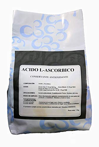 Ácido L-ascórbico E-300 Vitamina C pura en polvo. 1kg 100% soluble.