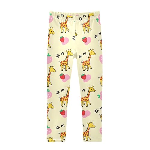 ALAZA Girls' Leggings Children's Yoga Pants Skinny Printed Dance Strawberry Giraffes Comfortable 4T