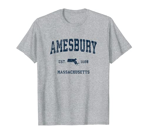 Amesbury Massachusetts MA Diseño deportivo vintage estampado azul marino Camiseta