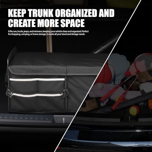 Image of LIBZAKI Car Trunk Storage Organizer, Multi Compartment Collapsible Trunk Storage Box for Car Truck SUV-Black