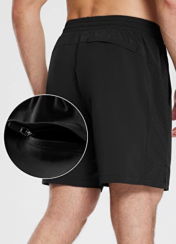 Baleaf Men's 7 Inch Swim Trunks With Compression Liner Quick-Dry Long Shorts Swim Shorts With Zipper Pockets Black M #TOP5