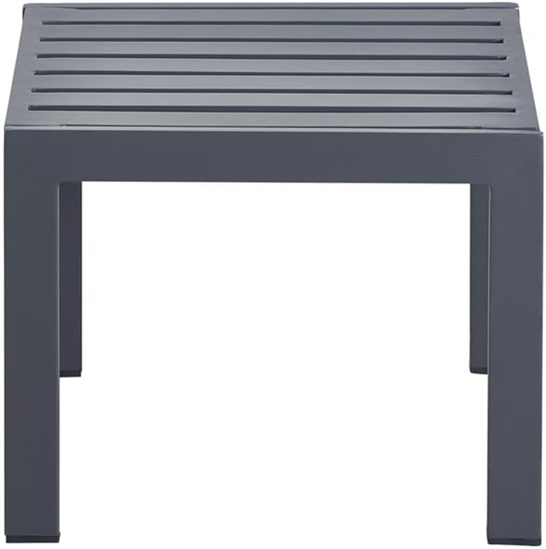 Pemberly Row Contemporary Outdoor Side Table, Gray Gunmetal Finish, Aluminum Frame, Slatted Weather-Resistant Top, Durable Design, Modern Industrial Patio Table for Outdoor Spaces