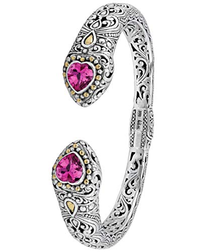 Image of DEVATA Sterling Silver 925 and 18K Gold with Gemstones Bali Filigree Cuff Bracelet