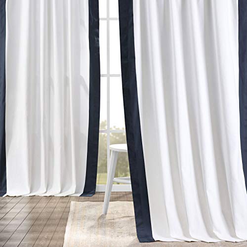 HPD Half Price Drapes Printed Cotton Curtains for Living Room Bedroom (1 Panel), Warm Off-White & Dark Navy, 50" W x 108" L (Pack of 1)
