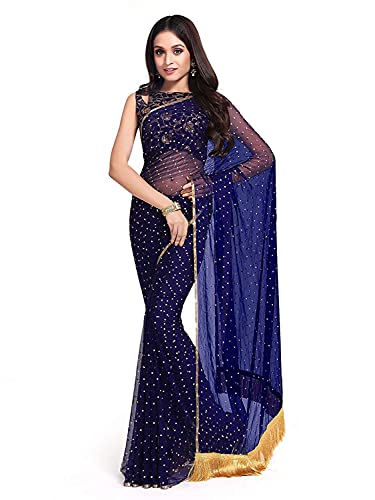 Sari en georgette jacquard bleu pour femme vêtement traditionnel