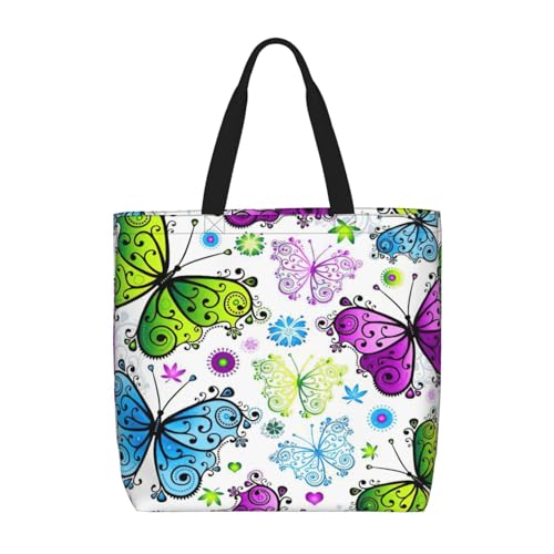 Spring Colorful Butterfly Print Women's Portable Tote Bag - Large Shopper for Beach,Travel,Gym | Summer Handbag