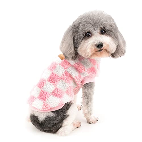 Zunea Fuzzy Dog Sweater Coat For Small Dogs Girl Boy Warm Fleece Winter Jacket Coat Plaid Fluffy Puppy Clothes Soft Pullover Cold Weather Pet Apparel For Chihuahua Doggy Cats Pink S #TOP7