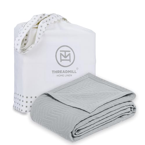 Threadmill Luxury Cotton Blankets for Twin Size Bed | All-Season 100% Cotton Twin Blanket for Bed | Aster Jacquard Lightweight, Soft & Cozy Coverlet, 350GSM, 68 x 90 inches | Scottish Grey
