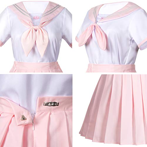 Japanese School Girls Jk Uniform Sailor White Pink Pleated Skirt Anime Cosplay Costumes With High Socks Set(Ssf36) Xs(Tag S) #TOP7
