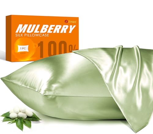 100% Mulberry Silk Pillowcase for Hair and Skin, 22 Momme Pure Natural Silk Pillow Case Both Sided with Zipper, Pillow Cover for Women Mom Men (Light Green, King 20''×36'')