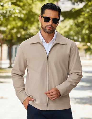 Coofandy Men Cotton Zipper Jackets Lightweight Spring Jackets Soft Shell Jacket With Pockets Khaki Slim Fit thumb #1