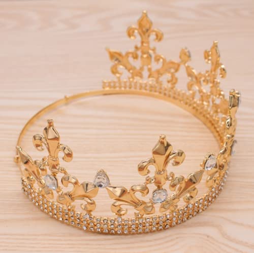 Royal King Crown Diadème rond en métal pour homme pour Noël/mariage/bal/concours de beauté, fête d'anniversaire, photographie
