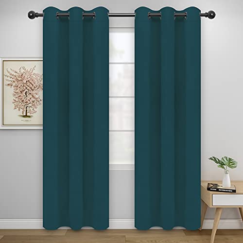 Image of Easy-Going Blackout Curtains for Bedroom, Solid Thermal Insulated Grommet and Noise Reduction Window Drapes, Room Darkening Curtains for Living Room, 2 Panels(42x84 in, Peacock Blue)