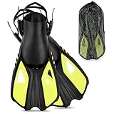 Rtdep Tauchflossen Schwimmflossen Verstellbare Flossen Erwachsene Schwimmflossen Kurz Taucherflossen für Herren Damen Schnorchelflossen(S/M,Gelb)