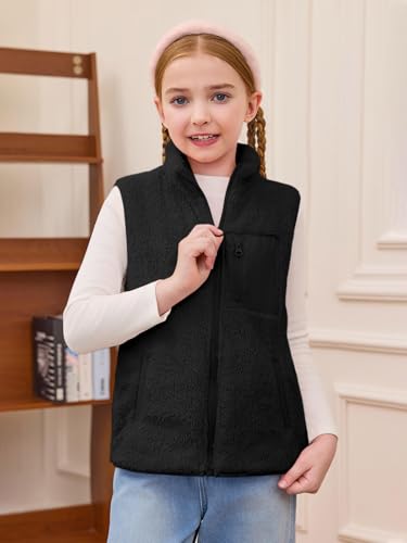 Haloumoning Girls Sherpa Fleece Vest Kids Fall Winter Full Zip Fuzzy Outerwear Jacket with Pockets 5-14Y2