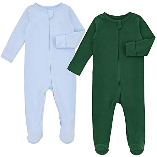 Image of Aablexema Baby Pajamas with Feet and Mittens 2-Pack Zip Up Infant Cotton Long Sleeve Footies Sleep and Play