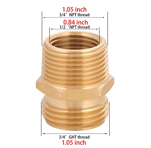 Enoch's Land Brass Garden Hose To Pipe Fitting, Double Male Thread Size 3/4" Ght X 3/4" Npt With Female 1/2" Npt #TOP1