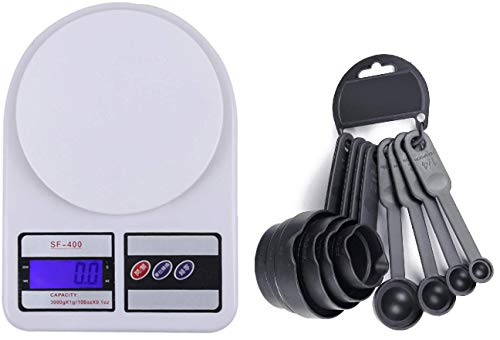 SEAHAVEN Digital Kitchen Weighing Machine Multipurpose Electronic Weight Scale with 8Pcs Black Measuring Cups and Spoons Set