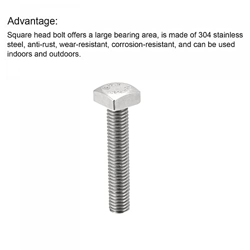 Image of uxcell Square Head Bolt, 10pcs M5x25mm Fully Thread 304 Stainless Steel Grade C Square Machine Screws