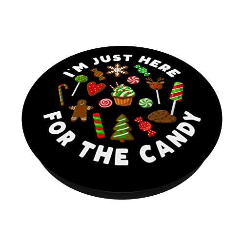 I'm Just Here For The Candy Funny Christmas Xmas Pun PopSockets Swappable PopGrip, Black - Image 2