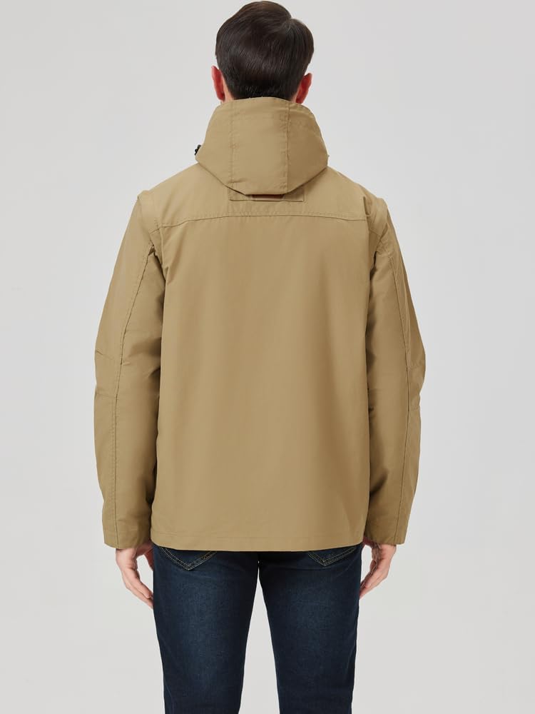 Men's Windbreaker Jacket Lightweight Hooded Quick Dry Coat with Removable Sleeves, Multiple Pockets,Hiking Outdoor