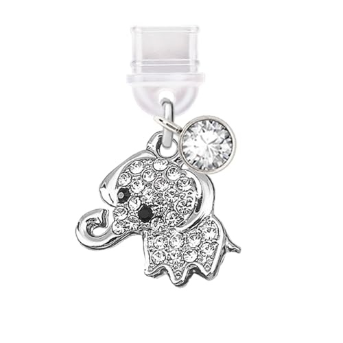 Type-C USB Charging Port Anti Dust Plug Little Crystal Elephant Cell Phone Charm for iPhone 15/16 /Samsung/OnePlus/Xiaomi/oppo Android Phones (White) - ELISE & FONDA TP383